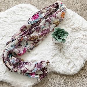 Purple and Cream Floral Oblong Lightweight Scarf